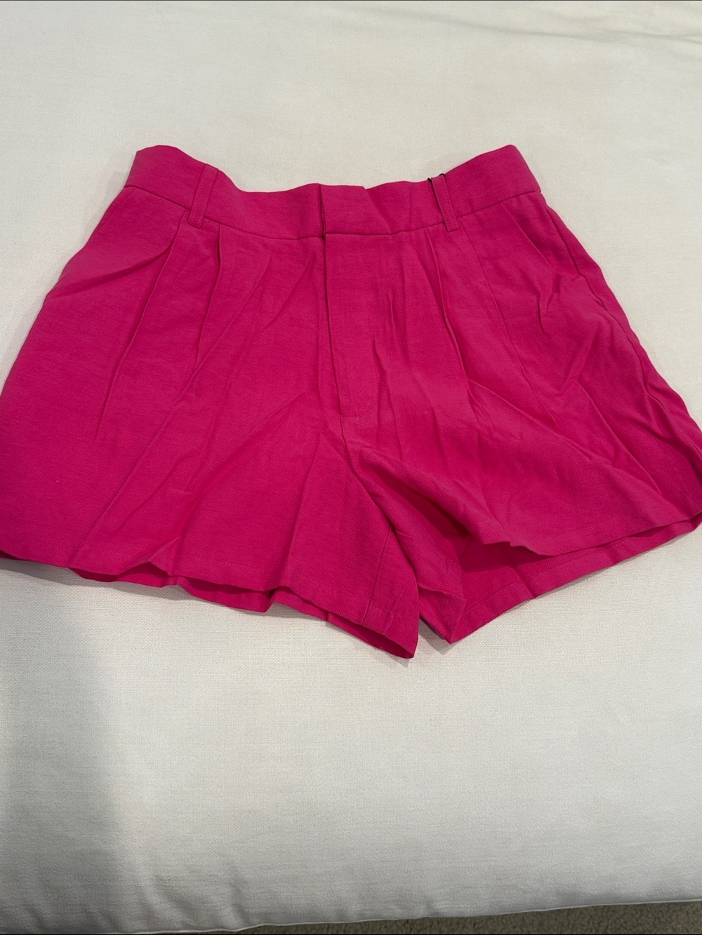 stradivarius Hot Pink High-Waist Pleated Shorts
